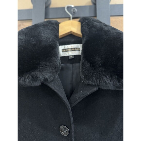Kristen Blake Black Trench Coat Women's Sz 10 Wool Cashmere & Rabbit Fur Collar - Picture 6 of 6